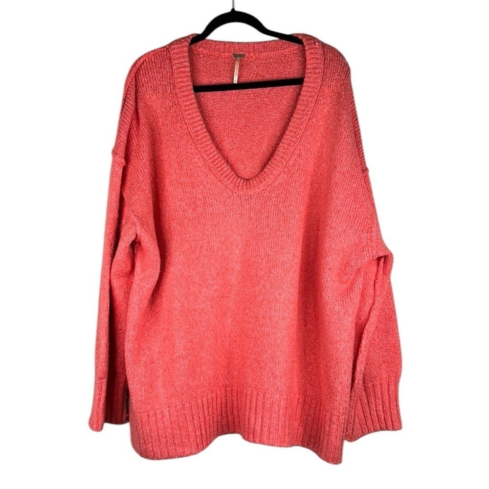 Free People Brookside Coral Boho Festival Pullover Oversized Knit Sweater Size M